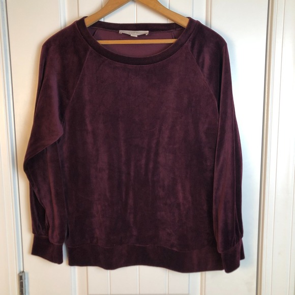LOFT Tops - Loft Womens Velour LS Sweatshirt Pullover Burgundy Small Petite Whimsigoth‎ Cozy